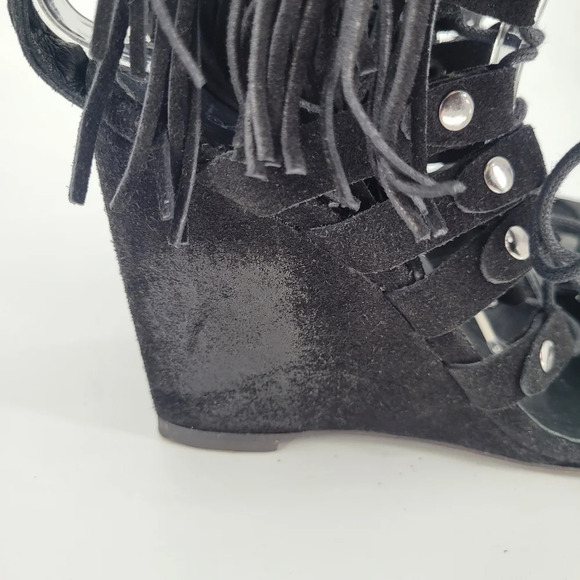 FREE People fringe stud suede wedge heels black shoes 39 US 9 - Picture 14 of 15